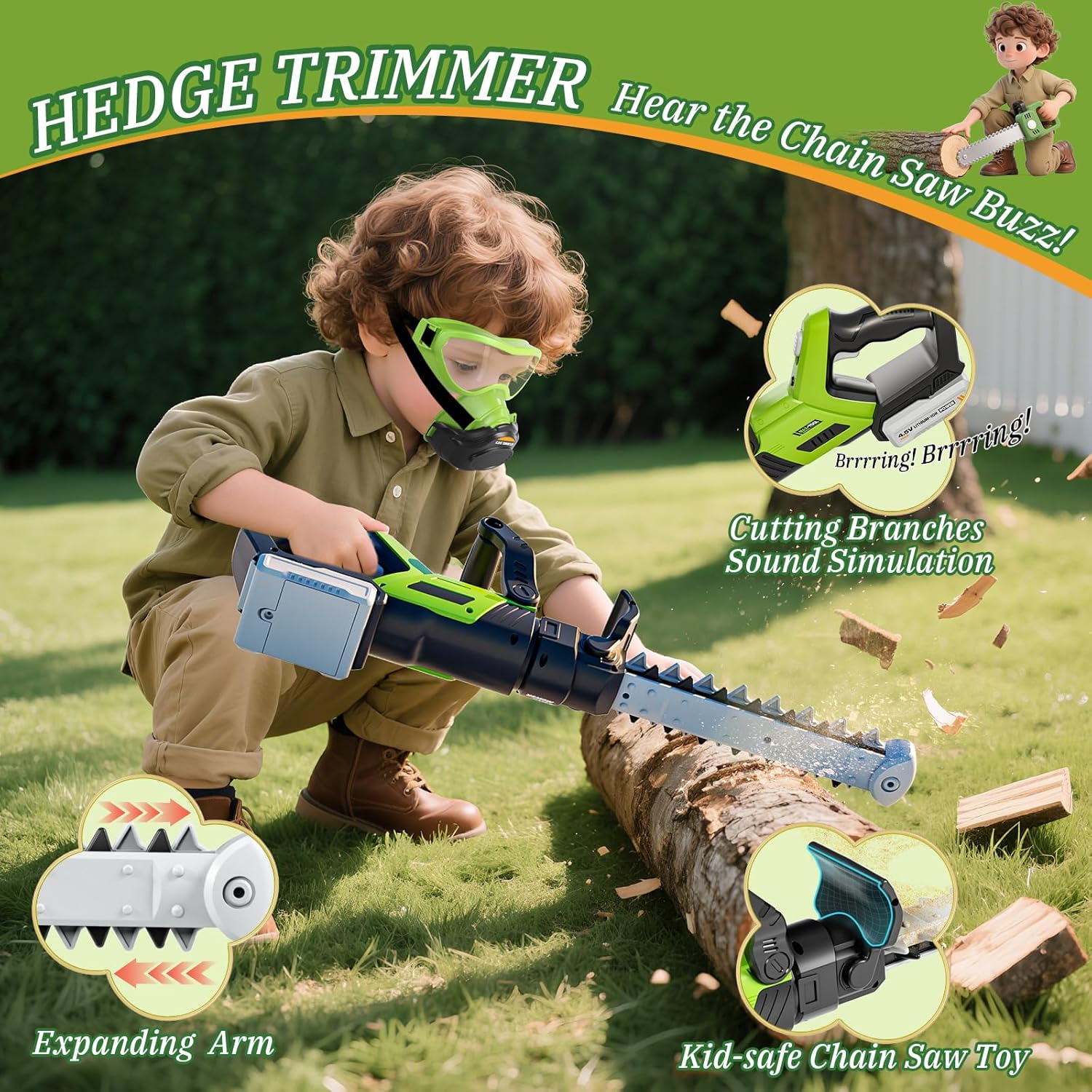 Kids Tool Set, 3-IN-1 Toddler Power Garden Tools with Sounds & Lights,