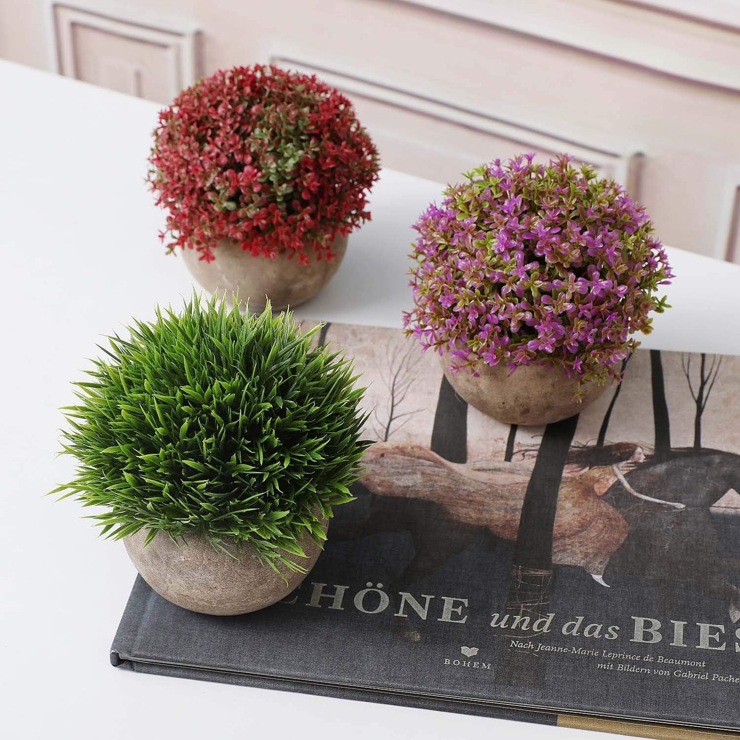 T4U Plastic Artificial Plants Fake Plants with Pots Decorative Colorful Lifelike Flower for Home/Office Decor Pack of 3