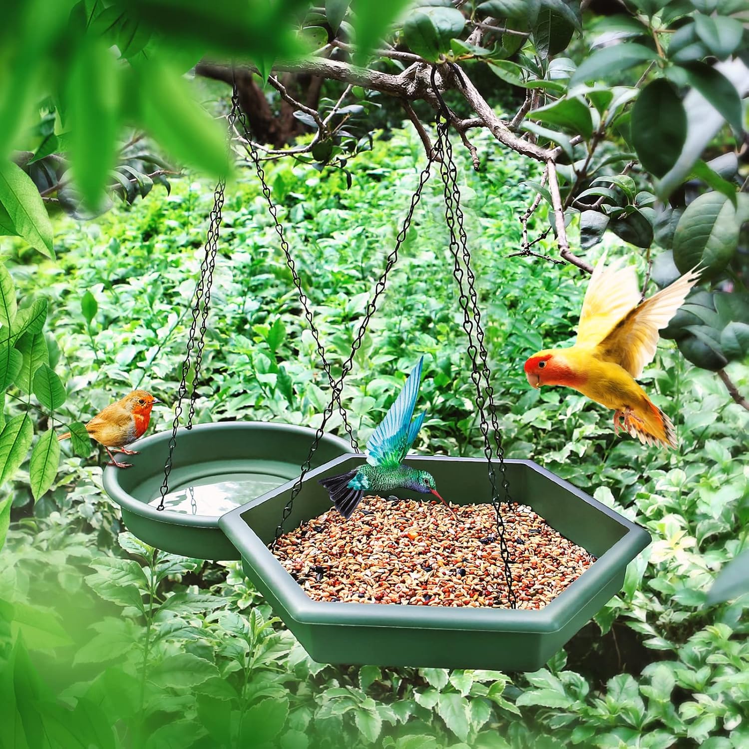 Hanging Bird Bath，2 in 1 XL Hanging Bird Feeder & Birds Bath for Outsi