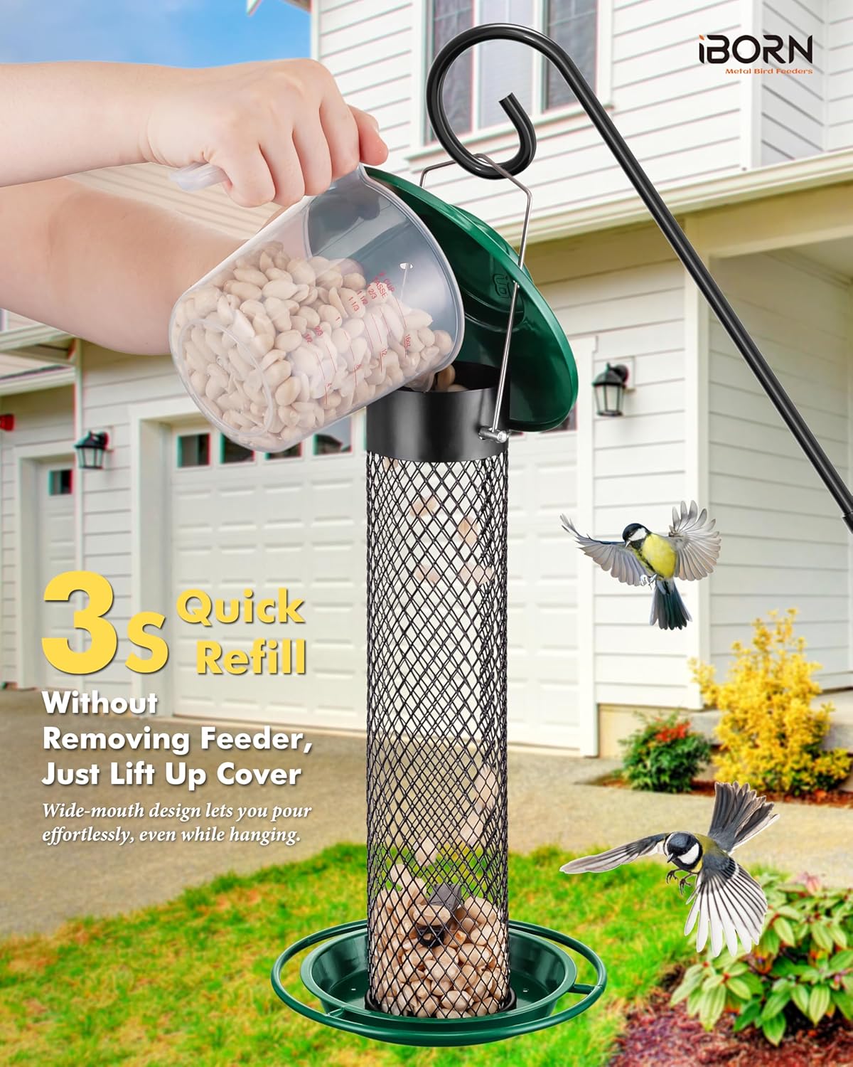 iBorn Peanut Bird Feeder,Sunflower Seed Feeder,13.5 Inch Metal Mesh Tu