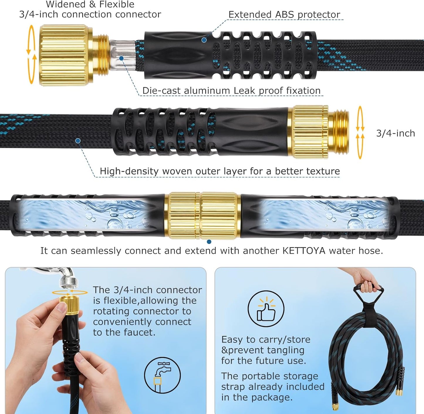Non-Expanding Garden Hose 100 ft, Kink Free Flexible Water Hose with 1