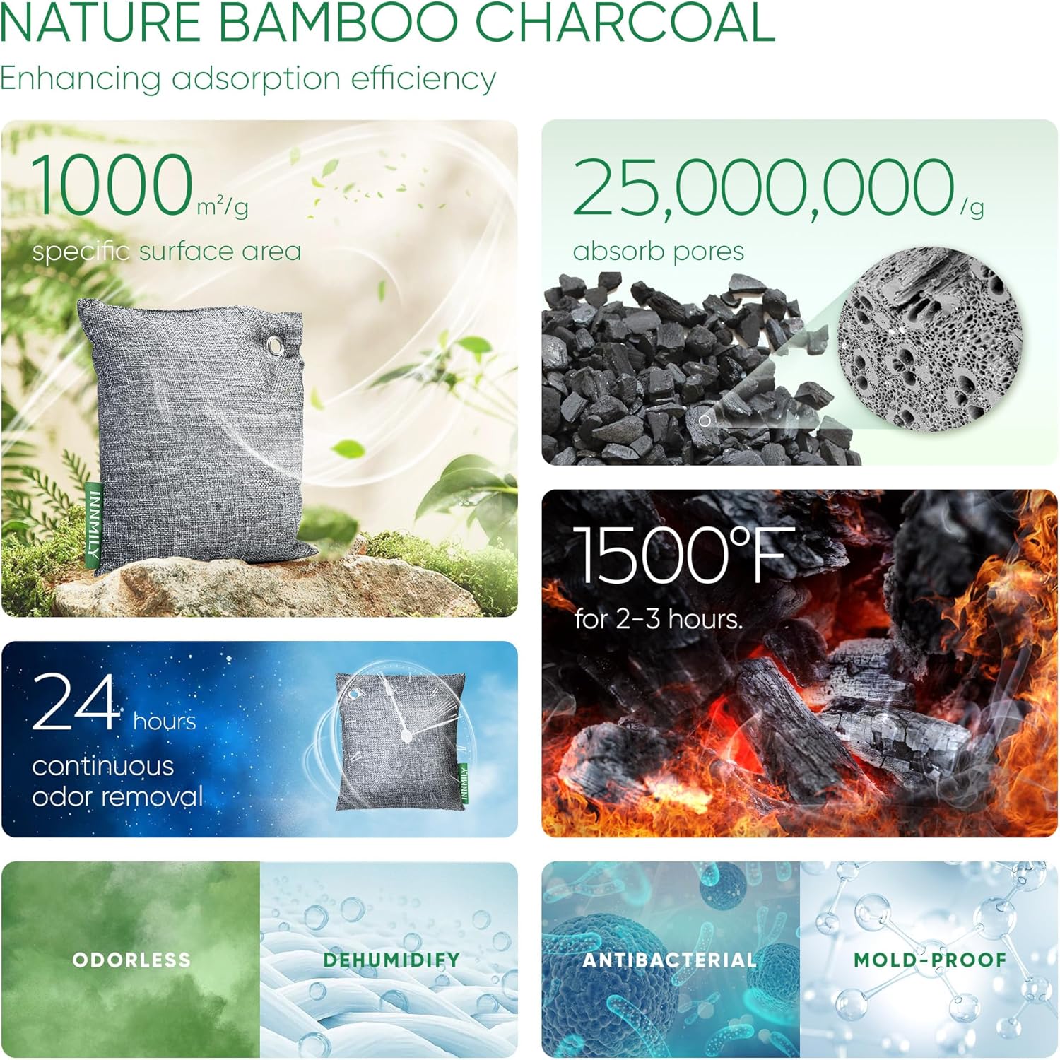 Activated Charcoal Odor Absorber, 6 Pack Natural Shoe Odor Eliminator,