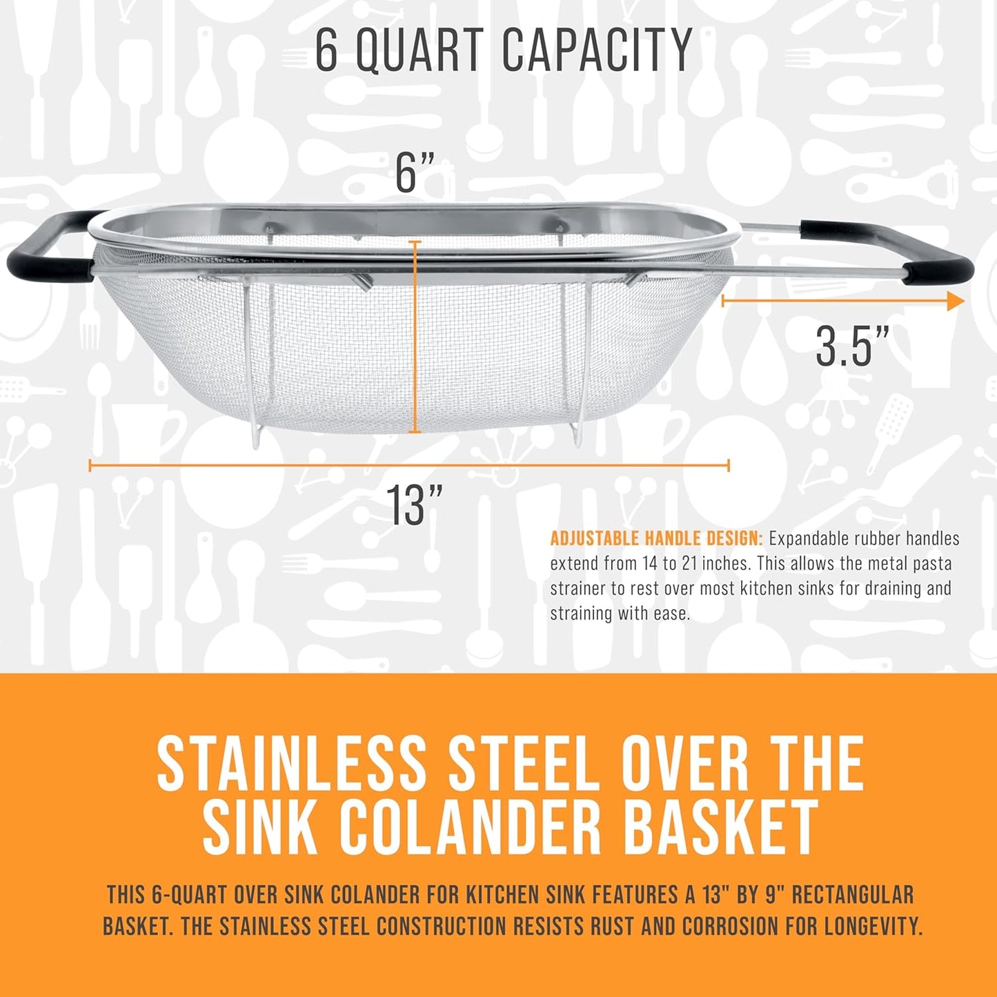 U.S. Kitchen Supply Stainless Steel Colander Strainer - 6-Quart Collap