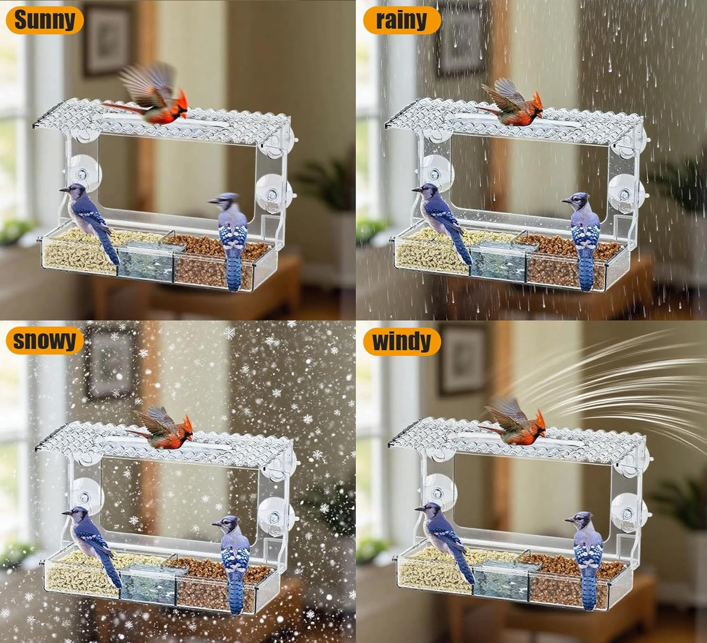 2 Pack Window Bird Feeders with Strong Suction Cups, Window Mounted Hummingbird Feeder, Clear Bird Feeders for Window Viewing