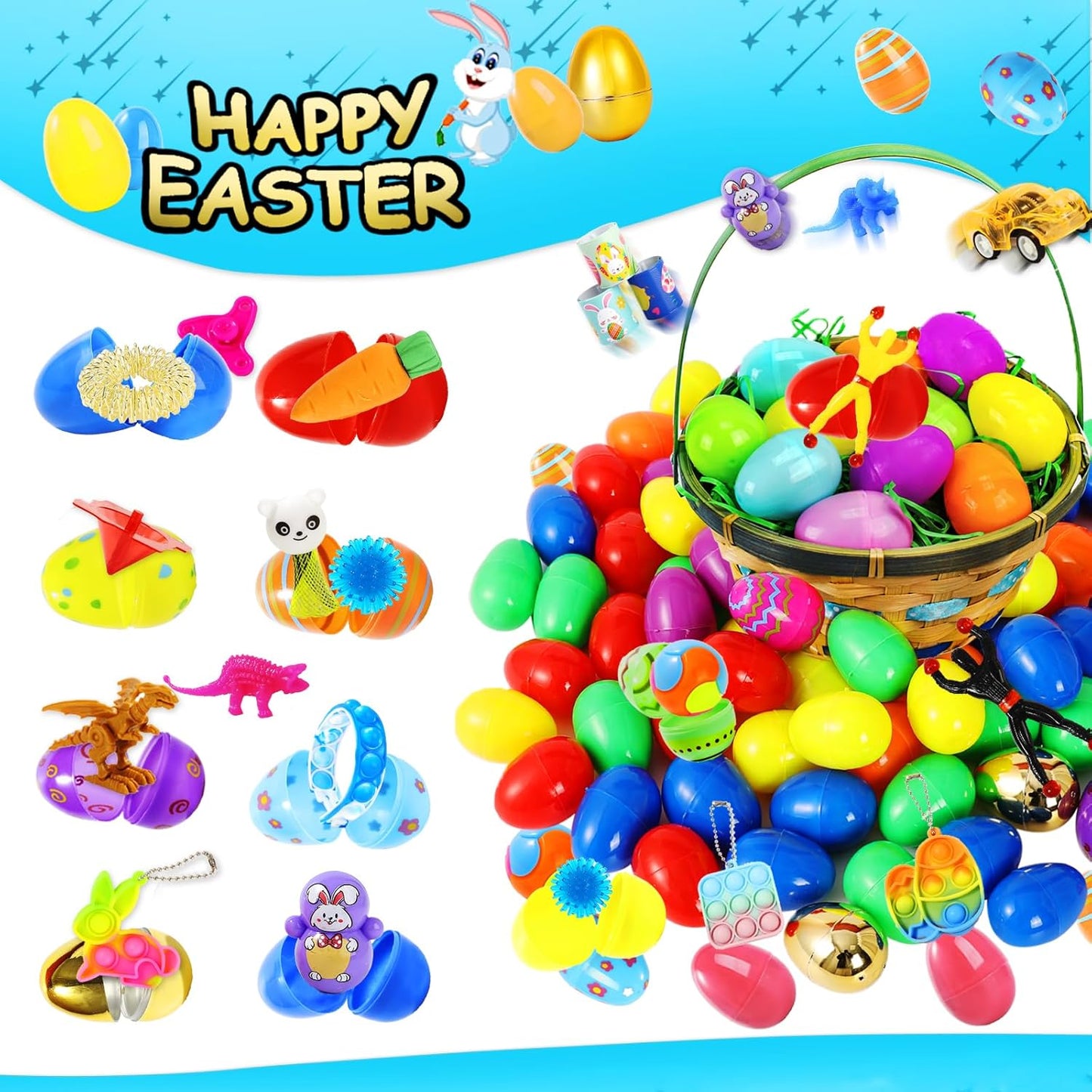 200 Pcs Prefilled Easter Eggs with Toys Inside,Easter Basket Stuffers Gifts in Surprise Eggs,Prizes Classroom Events,Gifts Bulk Fillers,Easte Party Favors