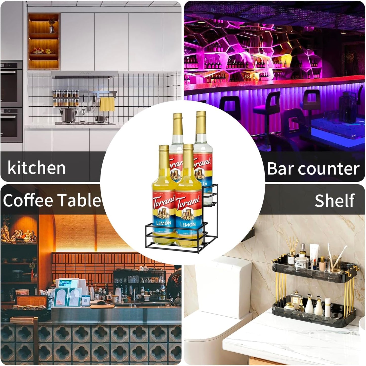 Coffee Syrup Rack (4 Bottle Capacity)，Coffee Syrup Organizer for Coffe