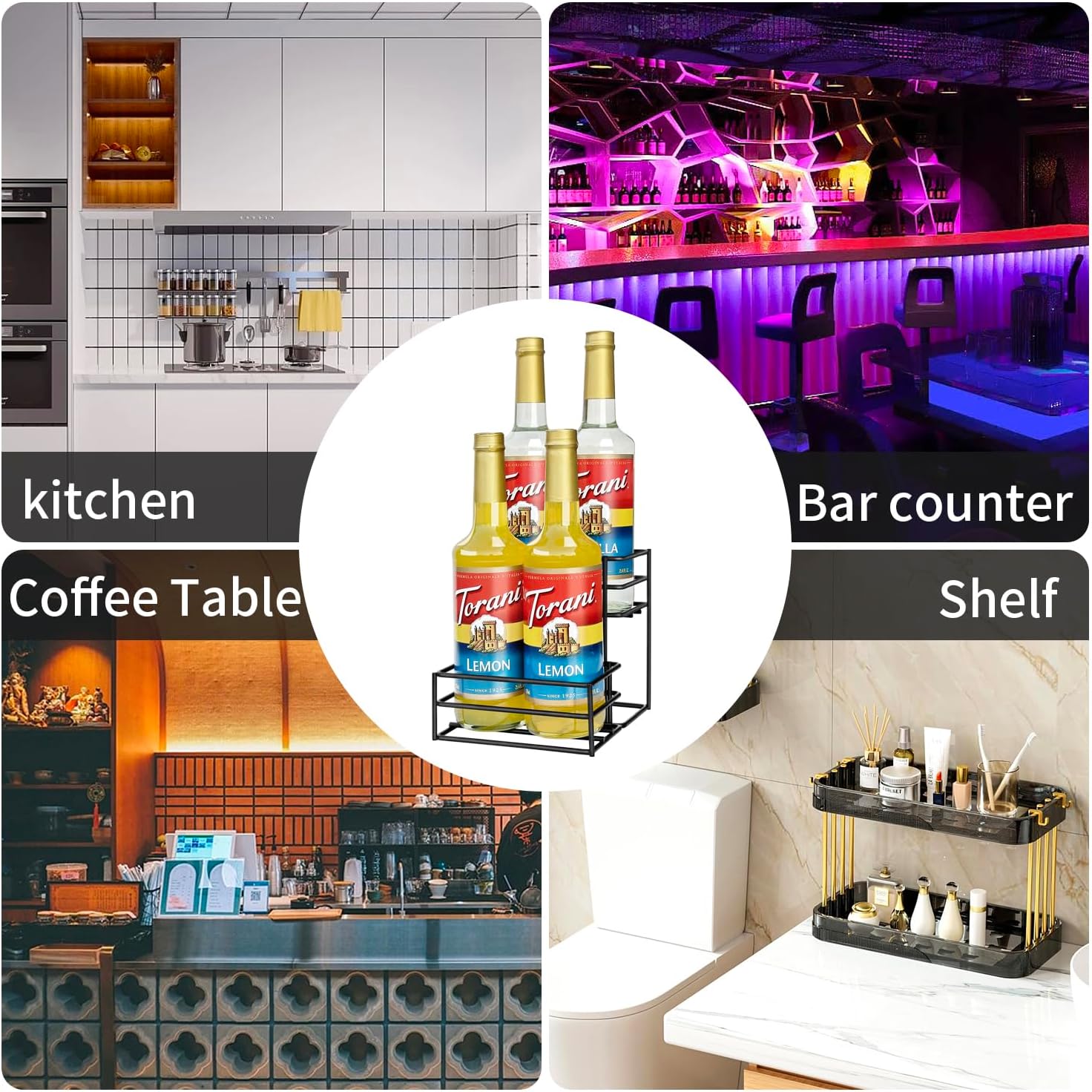 Coffee Syrup Rack (4 Bottle Capacity)，Coffee Syrup Organizer for Coffe