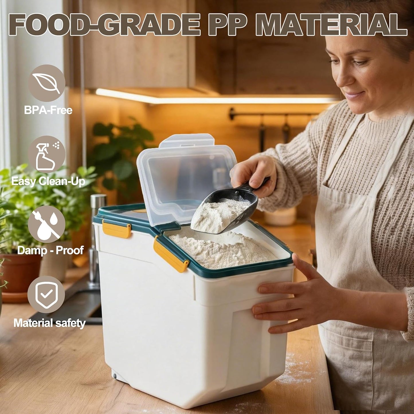 RUIAN 2Pcs Large Flour Storage Container Bin 50Lb Airtight Rice Storag