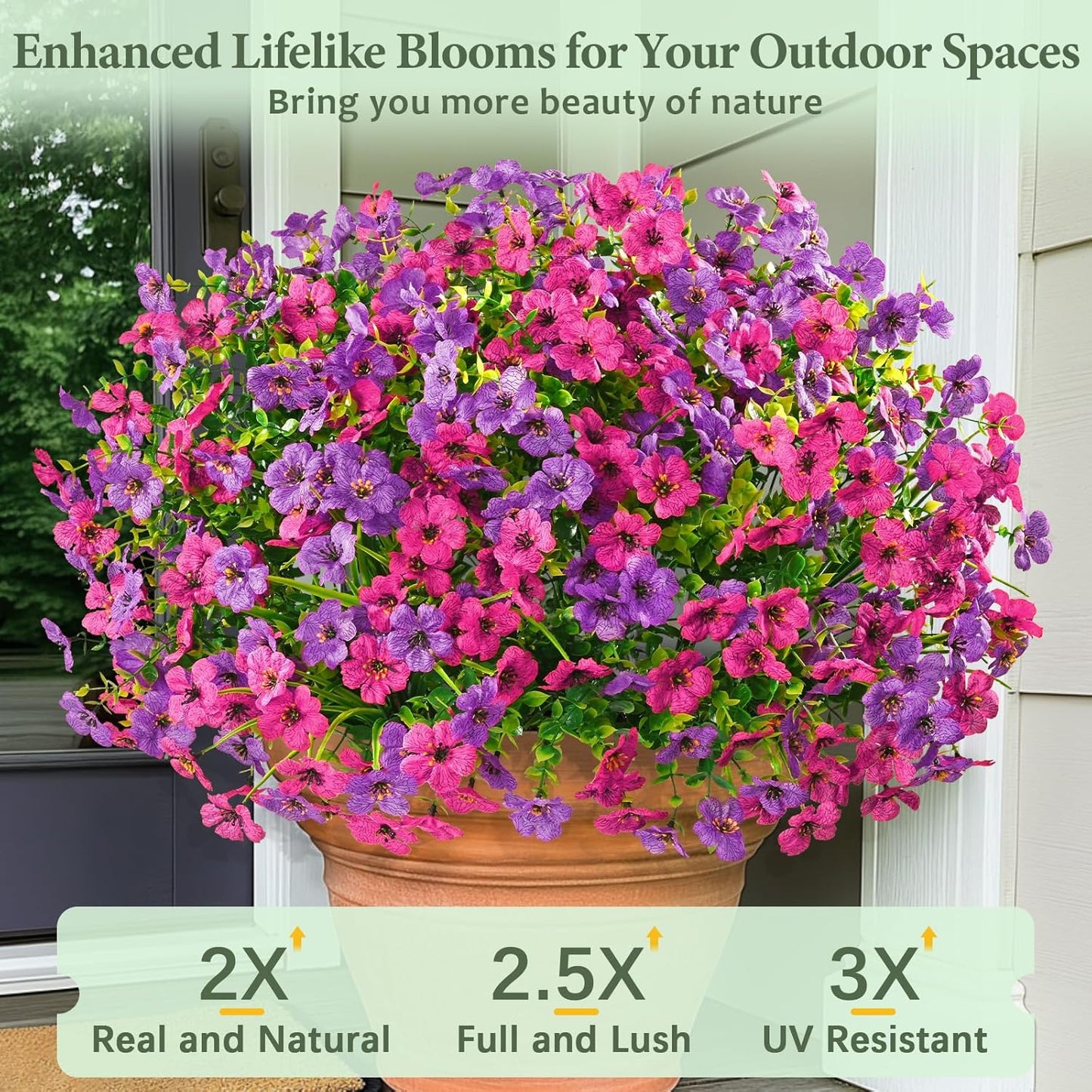 Yastouay 24 Bundles Artificial Flowers for Outdoors, UV Resistant Artificial Outdoor Flowers No Fade Fake Outdoor Flowers Plants for Garden Porch Window Box Pot Planters Decor (Fuchsia+Rose Red)