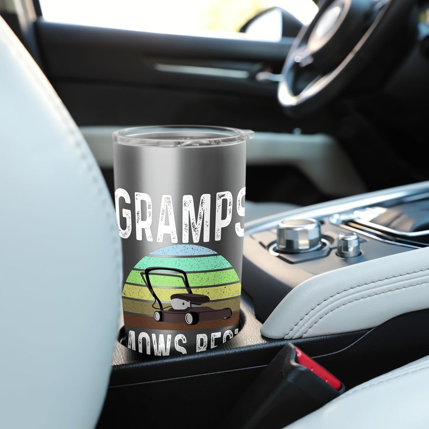 Funny Gramps Mows Best Lawn Care Grass Mowing Lawn Mower Dad Stainless Steel Insulated Tumbler