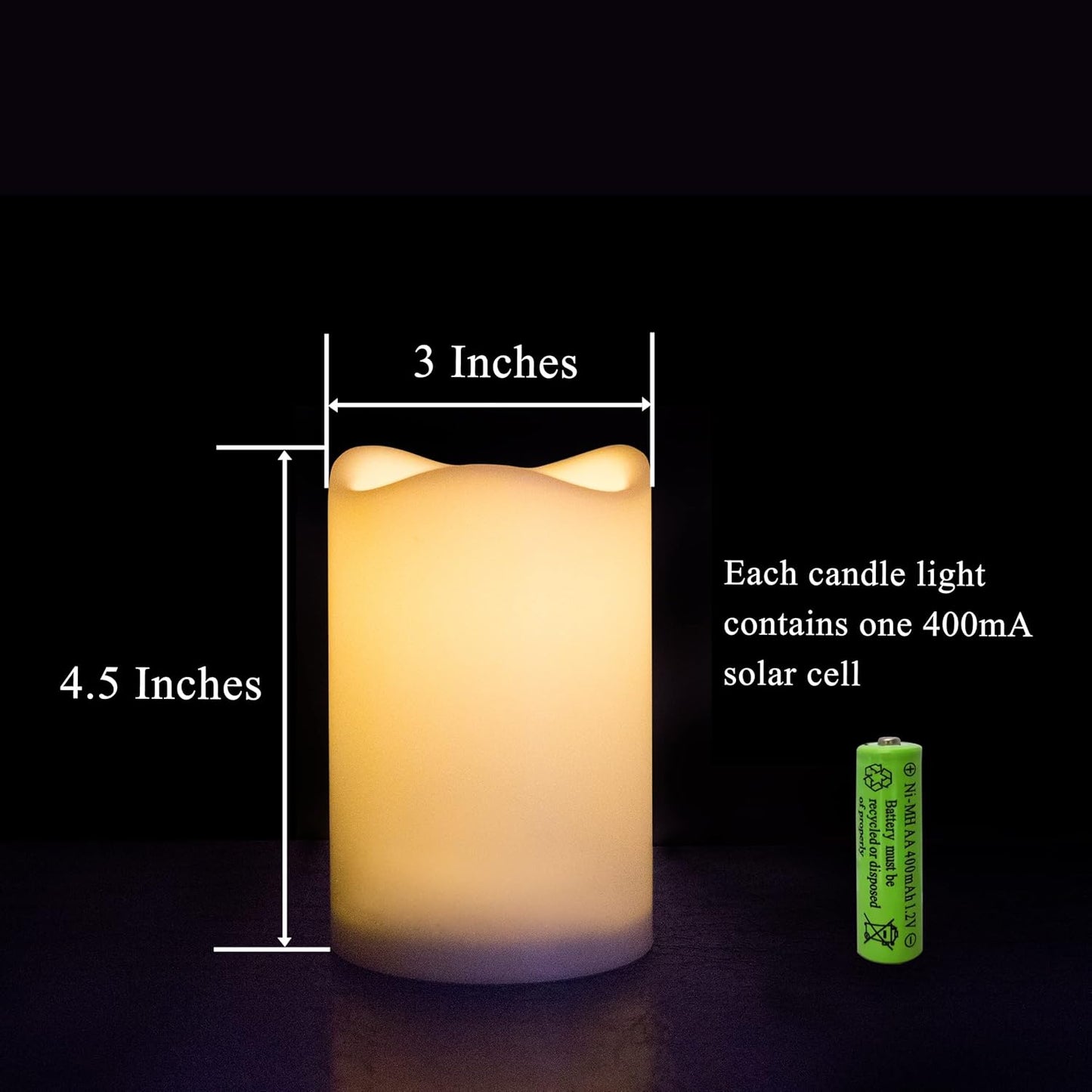 Solar Candles Outdoor Waterproof, 3" x 4.5" Ivory White Flameless Candles, Dusk to Dawn Light Sensor, LED Rechargeable Pillar Solar Candles for Outdoor Lanterns, Patio Decor