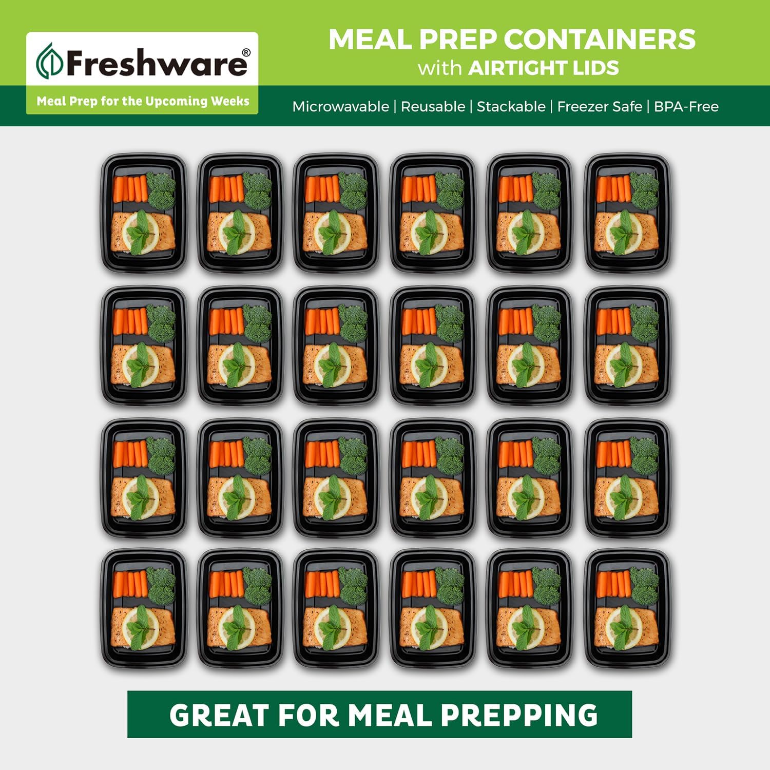 Freshware Meal Prep Containers [50 Pack] 1 Compartment with Lids, Food
