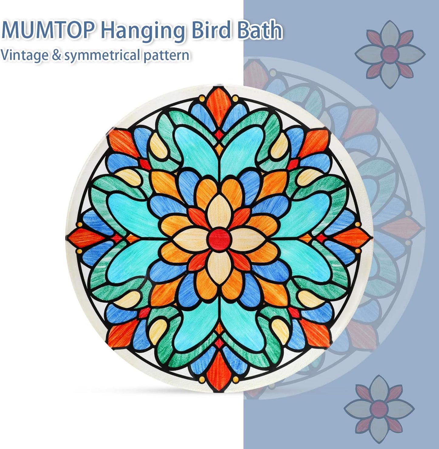 MUMTOP Hanging Bird Bath-Bird Baths for Outdoors - 12 Inch Glass Bird 