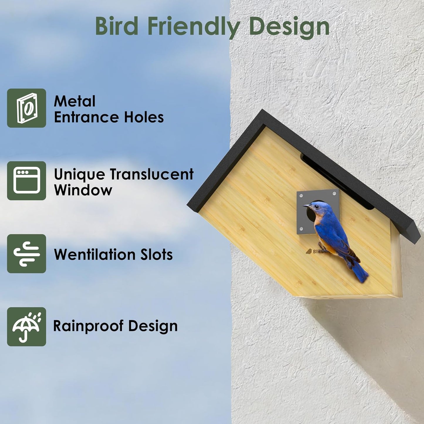 Birdkiss Smart Bird Houses for Outside Solar Powered, 1080P HD Live View Birdhouse with Camera, Perfect Viewing Bird Nesting and Hatching, Ideal Outdoors Bird House for Blue Bird and Cardinal (Black)
