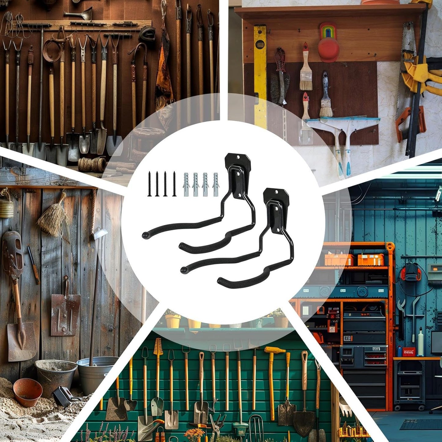 Garage Wall Hooks,Black Rustproof - Garden - Multipurpose Space-Saving