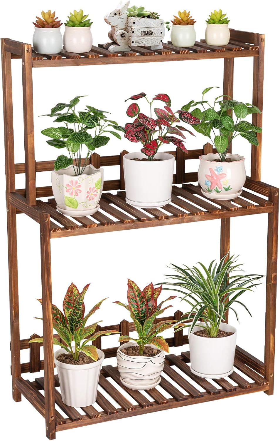 Ufine 3 Tier Wood Plant Stand Vertical Plant Display Shelf Indoor Ourd