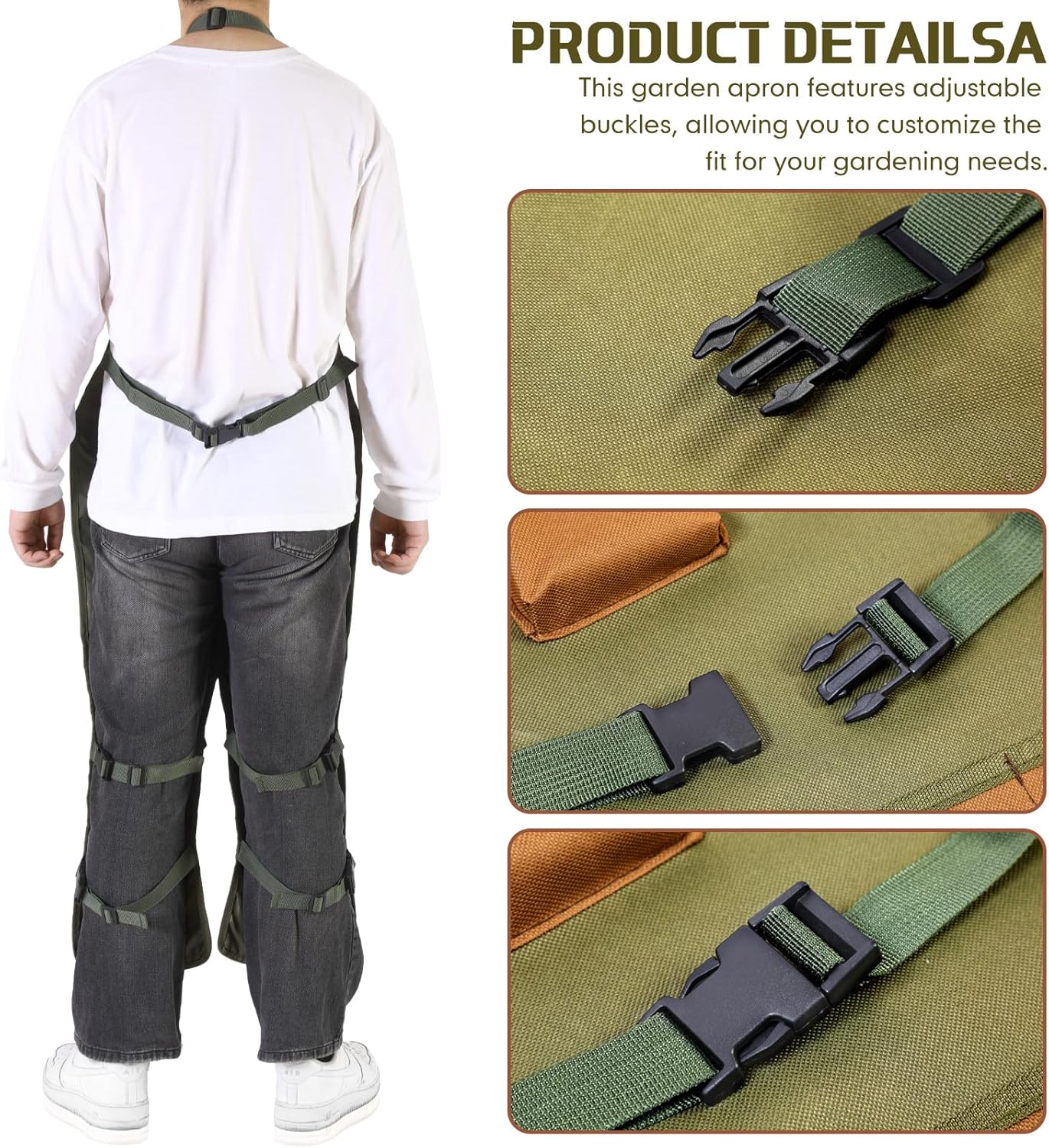 Gardening Apron Adjustable Legs Waterproof Apron with 6 Release Pockets Army Green Adjustable Buckle for Gardening Woodworking Pottery BBQ Cafe Kitchen Painting Carpenter Work