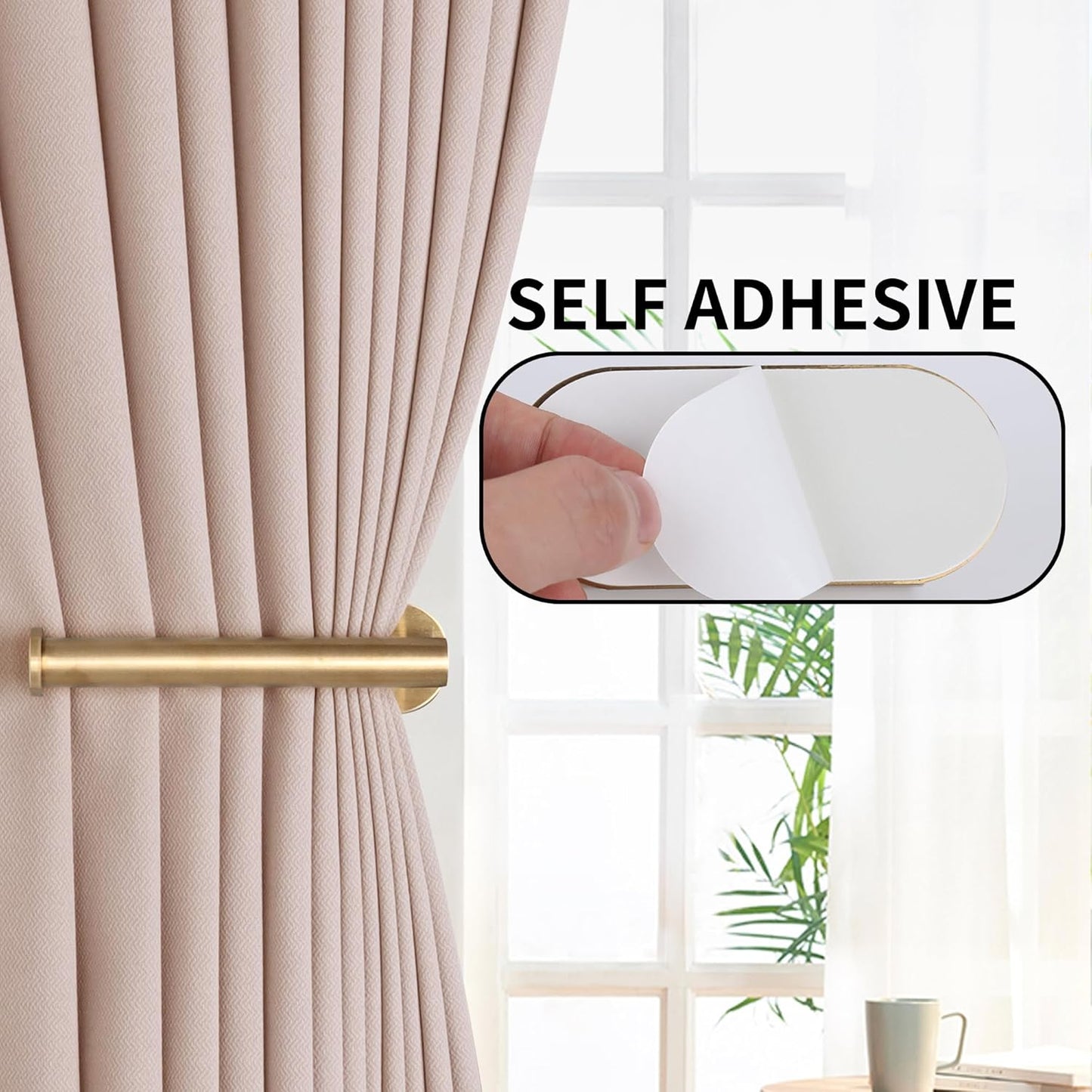2 Pack Adhesive Curtain Holdbacks Curtain Tie Backs Curtain Holdbacks No Drill Curtain Pull Backs Adhesive Curtain Hooks Curtain Holders for Drapes (2, Gold)