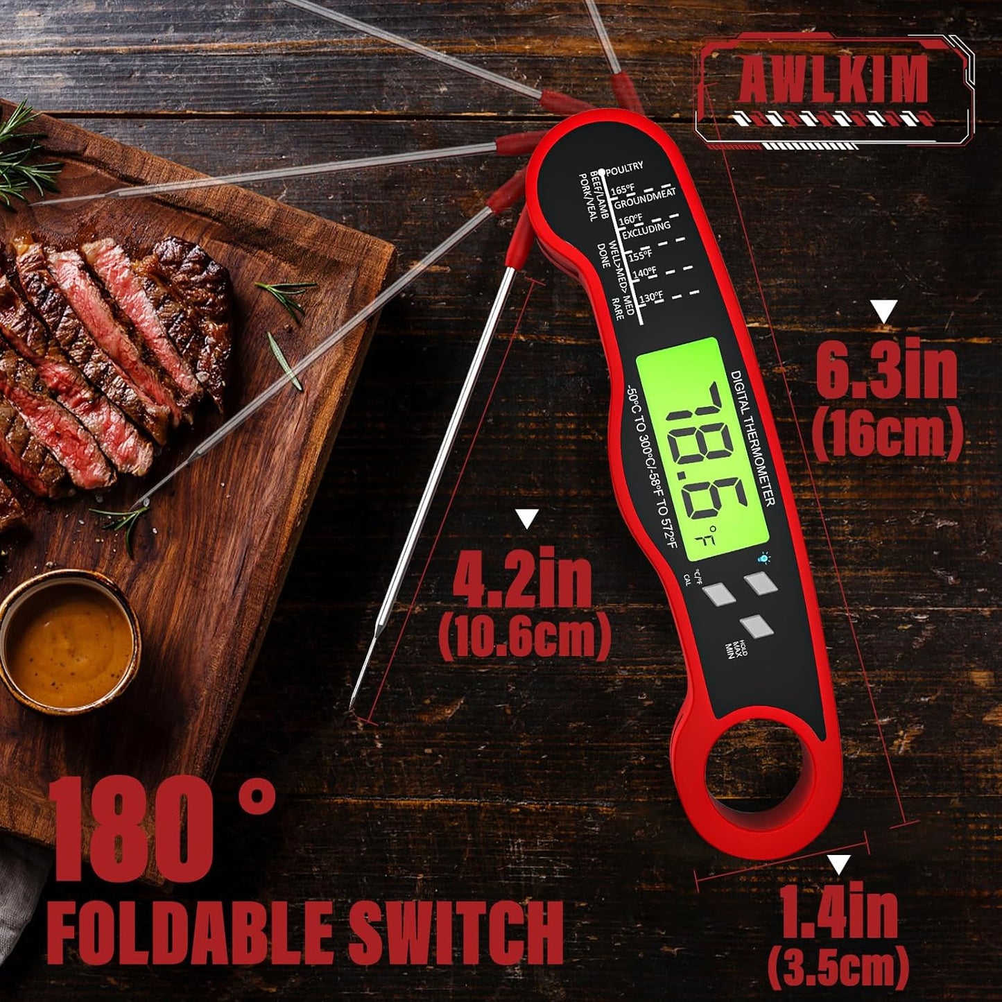 Meat Thermometer Digital - Instant Read Waterproof Food Thermometer wi