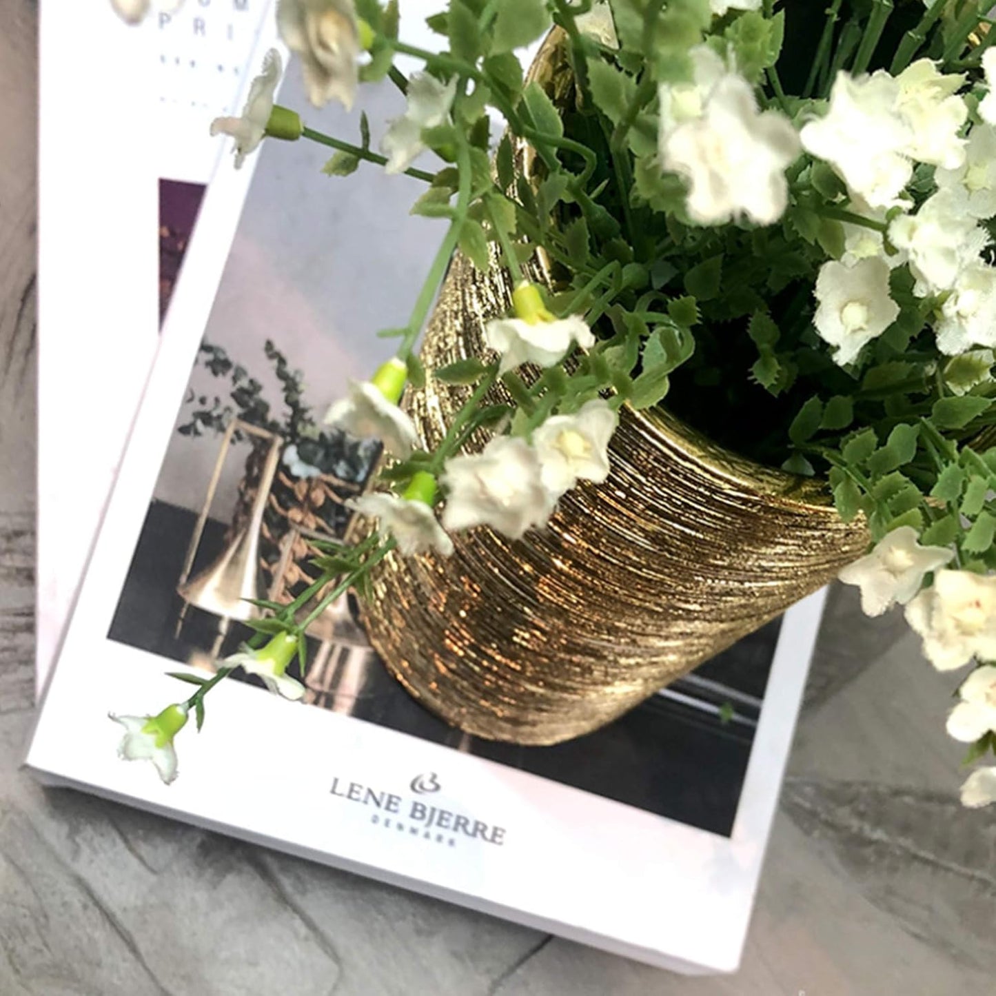 WGV Ceramic Cylinder Vase Width 5" Height 12" Elegant Unique Modern Matte Floral Container Planter Pot Centerpiece for Event Party Wedding Office Home Decor, Gold Textured 1 Piece