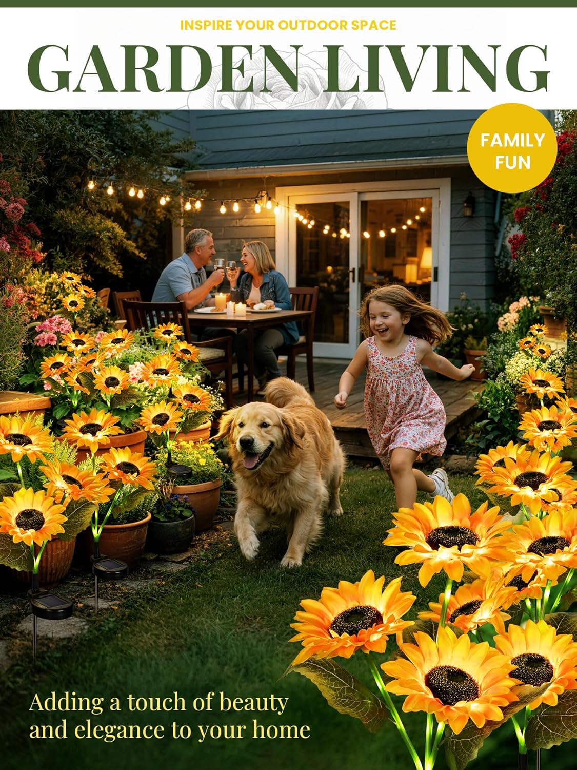 GIGALUMI Solar Garden Lights Artificial Flowers, LED Garden Decor Care