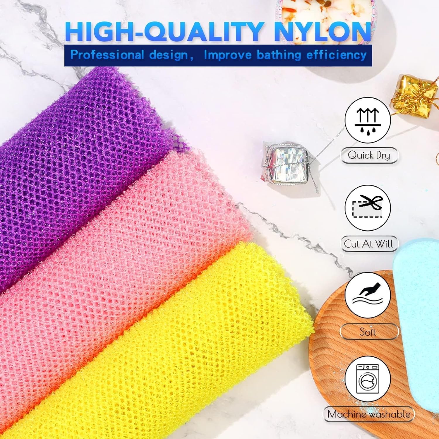 UJFQBH 3 Pieces African Bath Sponge African Net Long Net Bath Sponge E