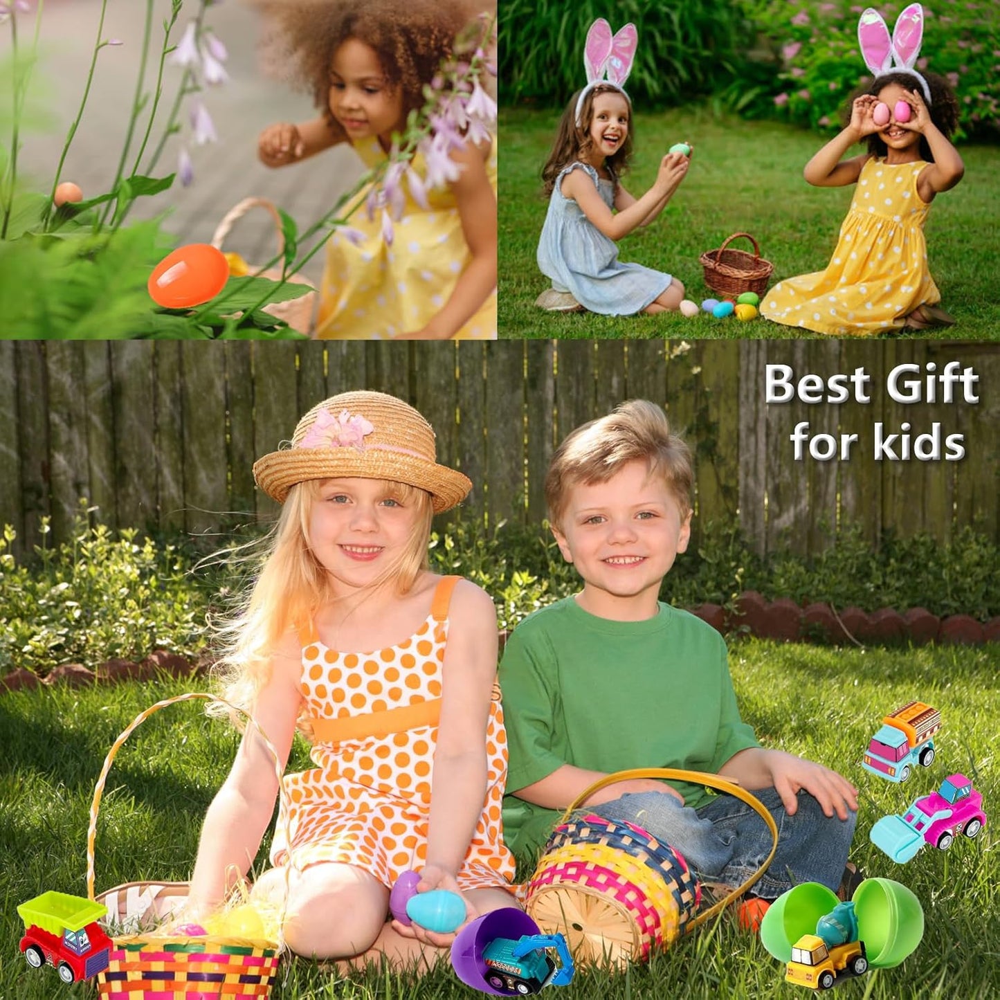18 PCS Easter Egg Fillers with Toys Inside, Easter Basket Stuffers for Toddlers Filled Pull Back Engineering Vehicles Plastic Eggs Party Favors for Kids Egg Hunt Gift Easter Basket Essentials