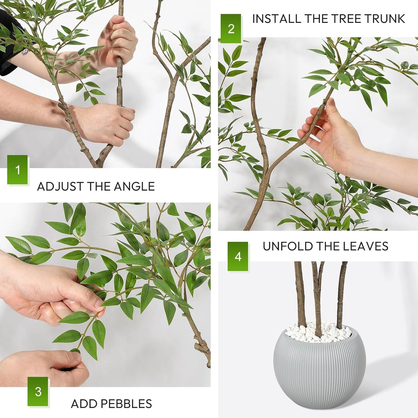 GarveeHome Artificial Plants Indoor, 5 ft Tall Faux Floor Plant in Pot, Nandina Artificial Tree with Grey Planter for Home Decor Office Living Room