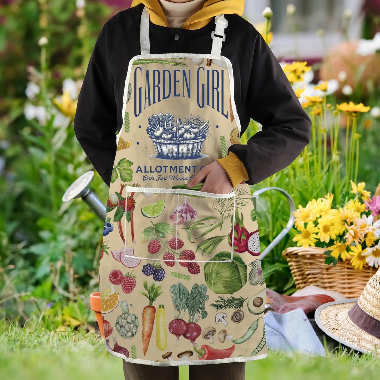 WCGXKO Garden Girl Allotment Club Kitchen Apron Garden Plant Grow Gift Gardening Plant Gift for Nature Lover