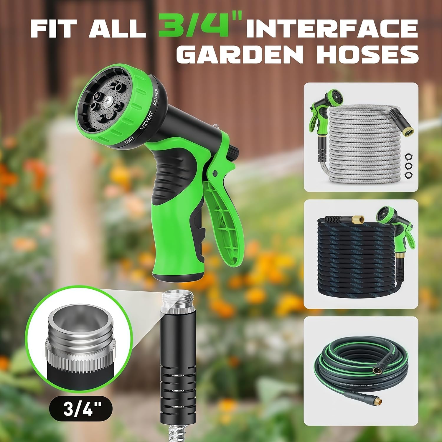 Garden Hose Nozzle with 10 Spray Patterns – High Pressure Water Spraye