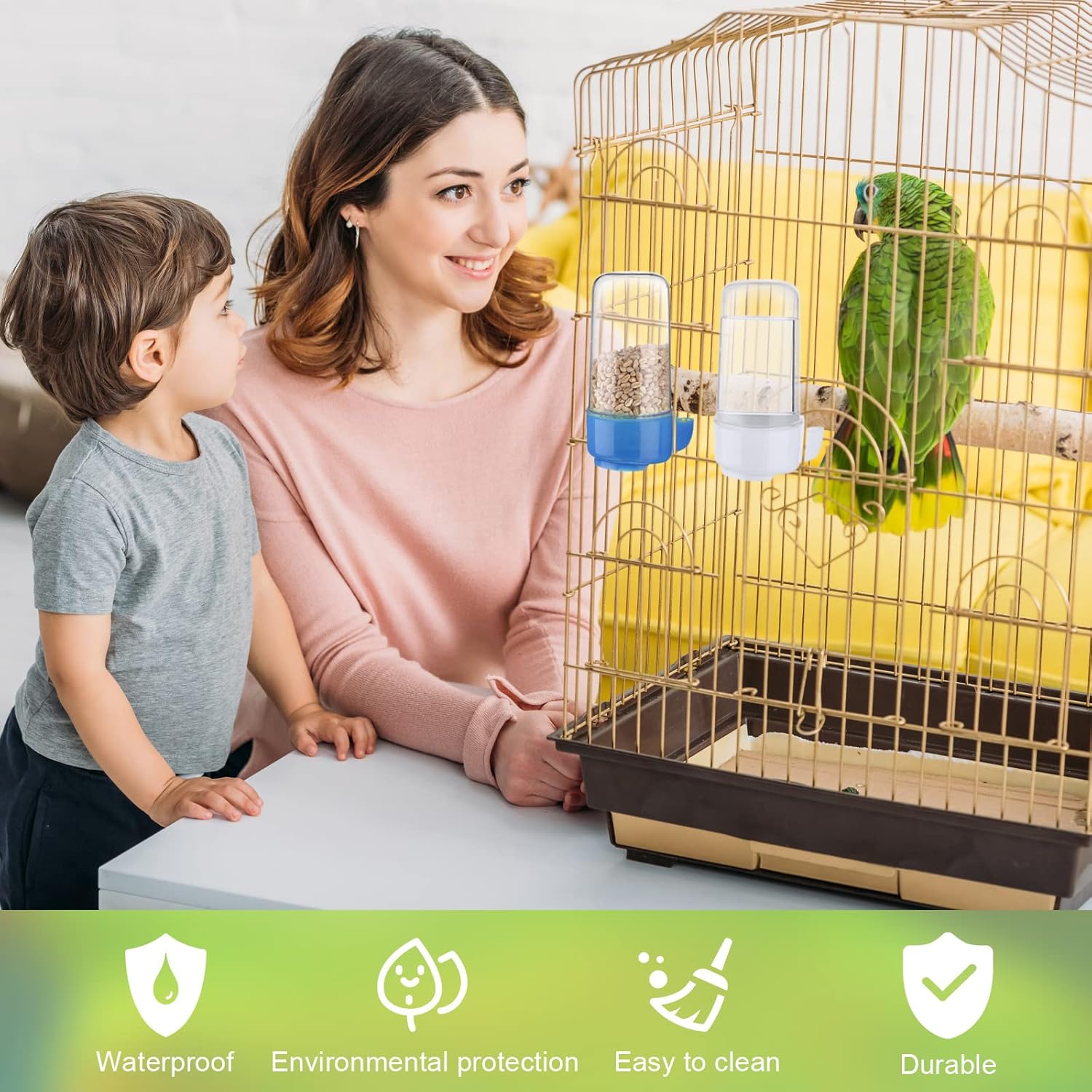 Weewooday 4 Pieces Automatic Bird Feeder Cage Water Dispenser Bird Wat