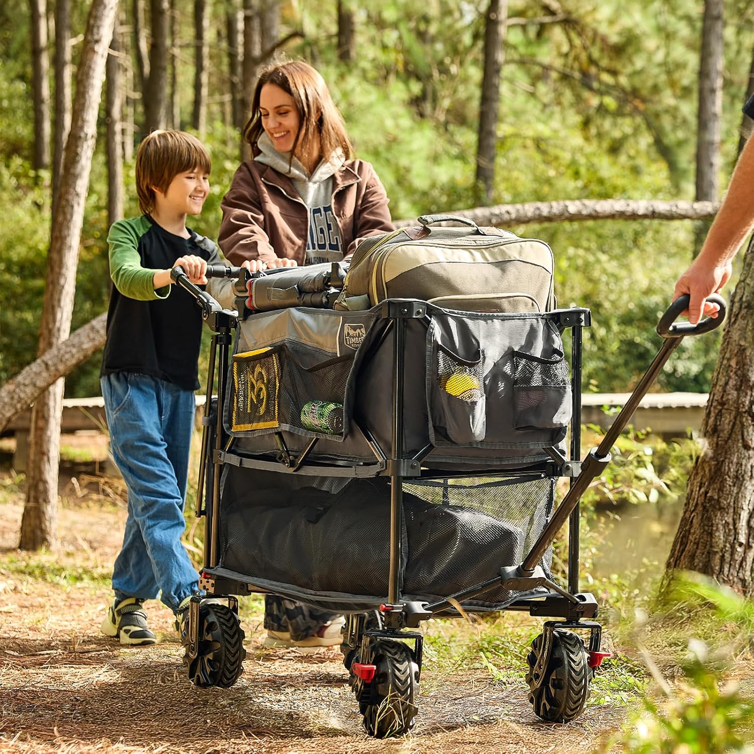 TIMBER RIDGE Push & Pull Double Decker Wagon, 400L Large Capacity Heav