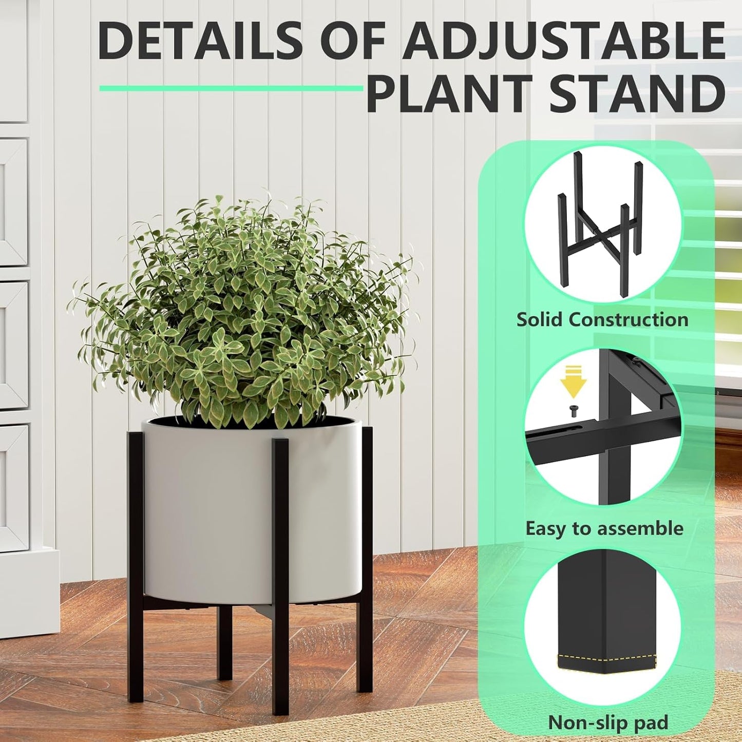 Urban Deco Adjustable Metal Plant Stand Outdoor & Indoor Planter With 