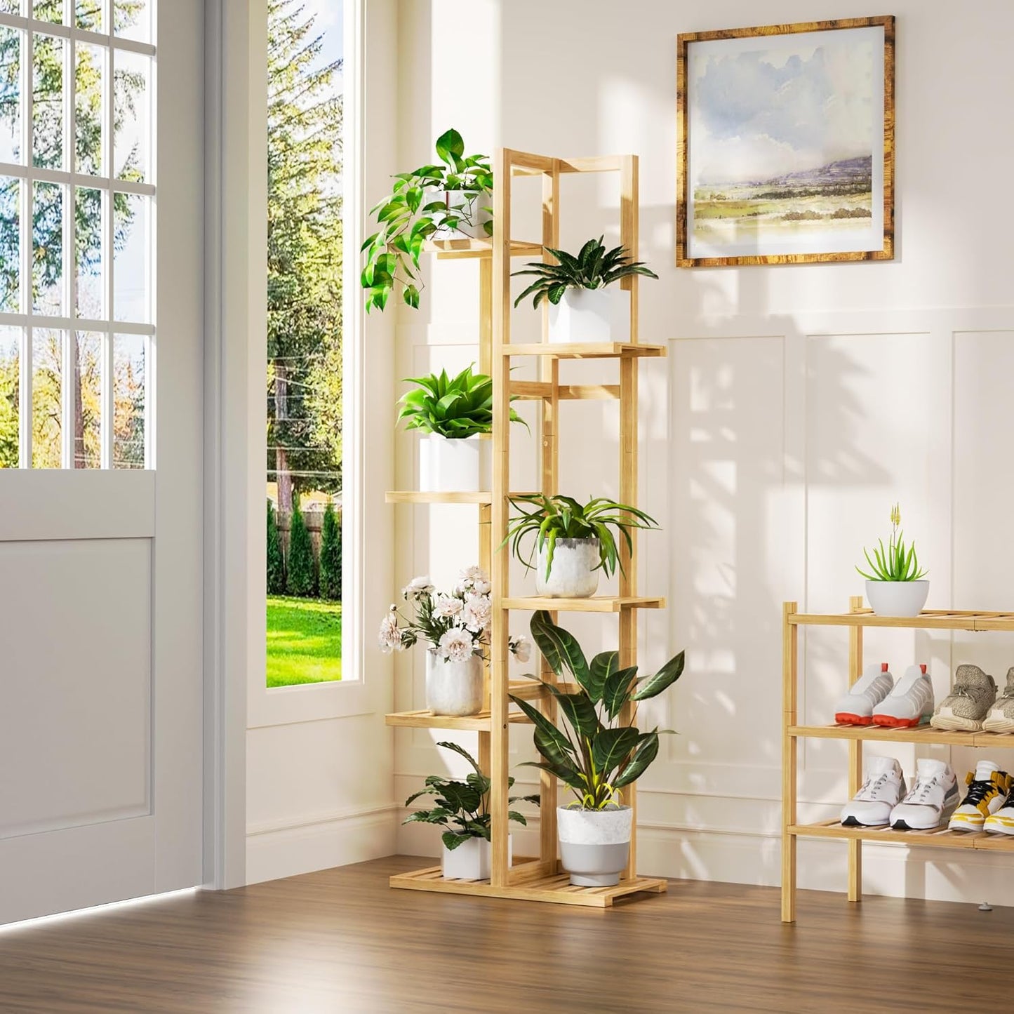6 Tier Bamboo Plant Stand Indoor, Wood Tall Flower Holder Corner Tiere