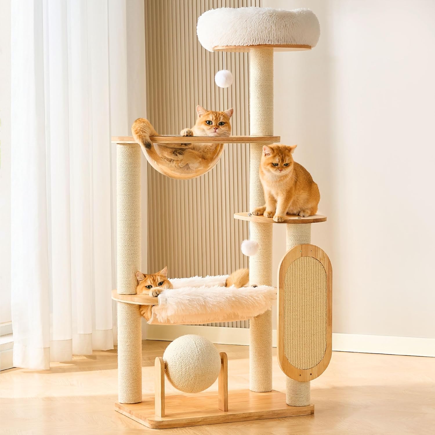 HITTITE Solid Wood Cat Tree Tower with Scratching Post, 53 Inches Tall