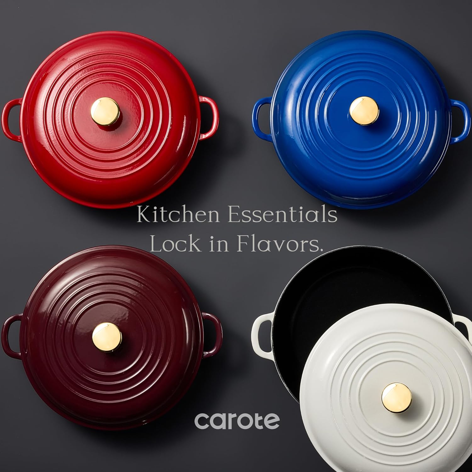 CAROTE 3.4QT Enameled Cast Iron Braiser Pan, Shallow Dutch Oven Casser