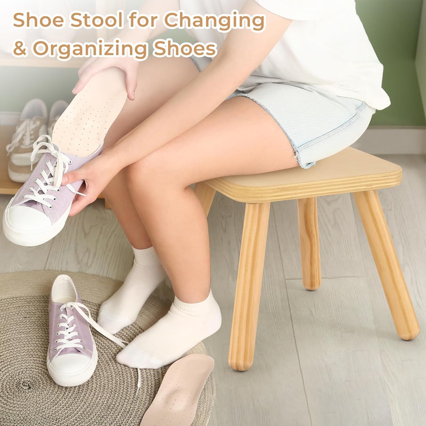 Step Stool for Kids, Wooden Toddler Step Stool Fits with Sensory Table, Sturdy Sitting Stool with Four Detachable & Assembled Legs for Bathroom Sink, Kitchen, Bedroom, Plant Stand