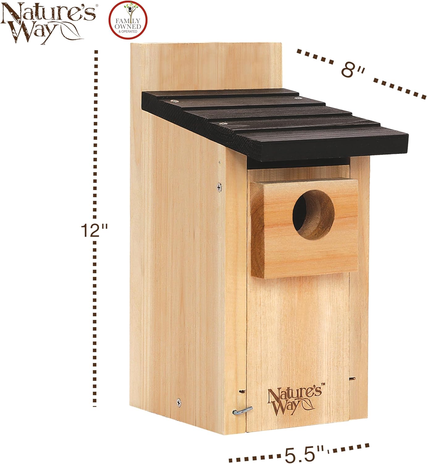Nature’s Way Cedar Bluebird & Cavity Nesting House, Predator Guard, Ventilated Design & Easy Access Clean-Out Panel, Natural Wood