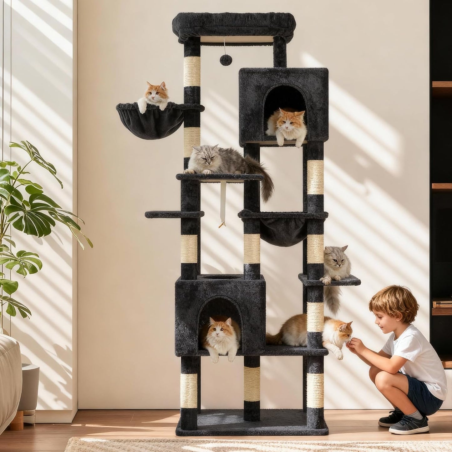 Heybly Cat Tree, 76-Inch Tall Heavy Duty Cat Tower for Big Cats with E