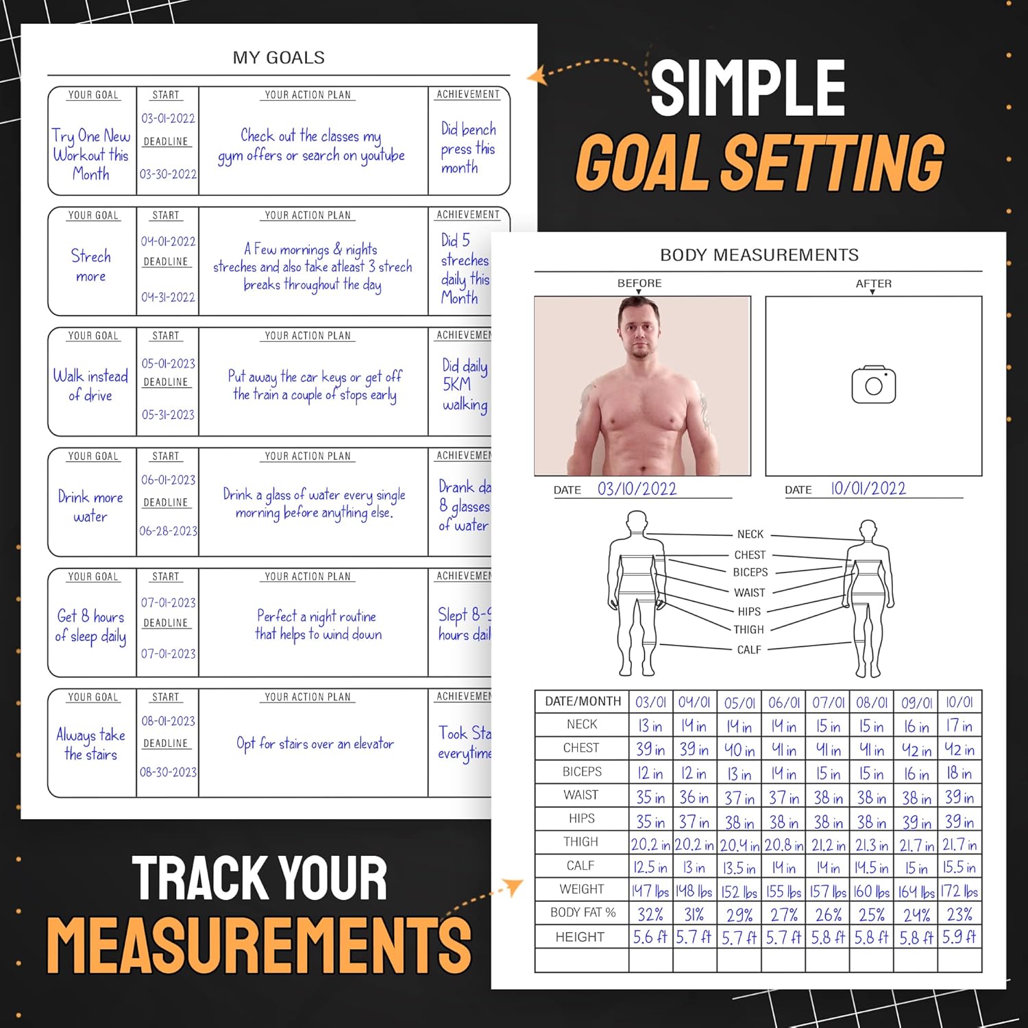 Nextnoid Hardcover Fitness Journal Workout Planner for Men & Women - A