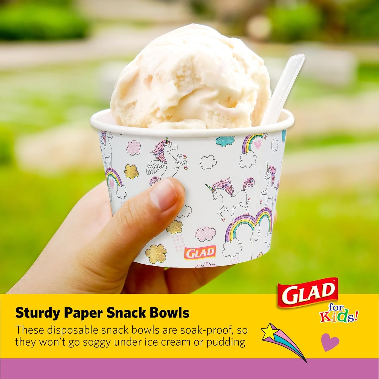 Glad for Kids Unicorns Paper Snack Bowls, Disposable Paper Bowls for Kids Snacks and Parties, Sturdy Microwave Safe Bowls for Everyday Use and Easy Cleanup, 12 Oz, 20 Count