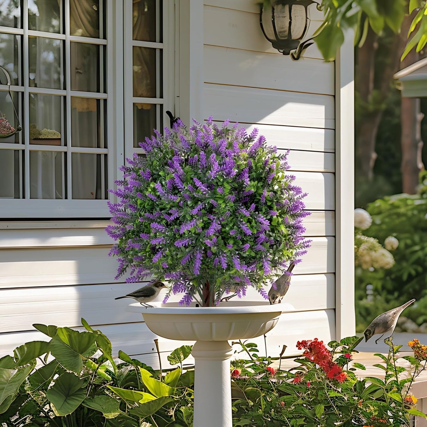 QCQHDU Artificial Lavender Topiary Ball Bush for Outdoor,26.3" Fake Trees Evergreen Plants with Ground Spike,UV Resistant Faux Shrubs for Indoor,Garden,Yard,Front Porch,Patio,Office Decor,2 Pack