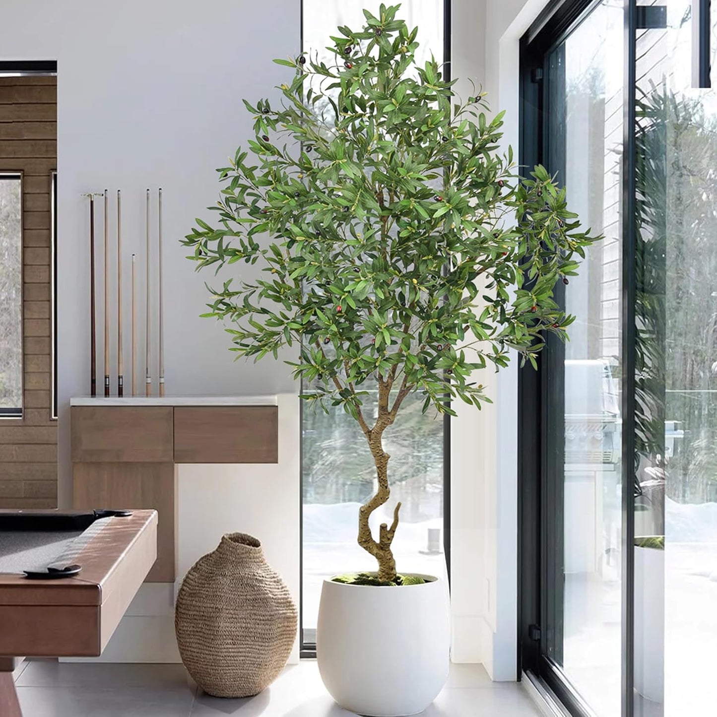Artificial Olive Tree 8FT with 2190 Leaves & White Planter Realistic Tall Large Fake Faux Silk Plant 94 Inch for Indoor Home Office Porch Mall Restaurant Hotel School Decor Housewarming Gift