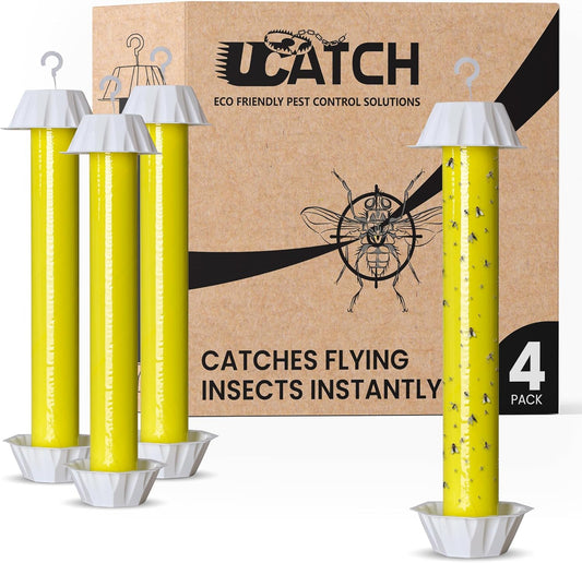 Sticky Fly Trap Indoor & Outdoor Pack of 4 | Hanging Fly Stick for Gna