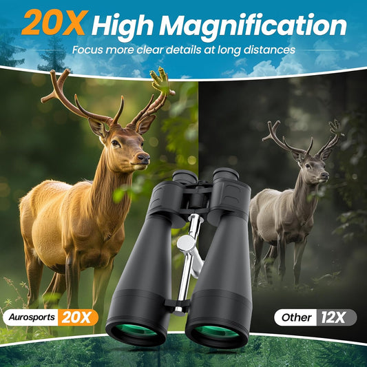 20x80 Binoculars for Adults High Powered - Aurosports 80mm Large Aperture Binocular with Clear Low Light Vision - Long Range Binoculars for Bird Watching Stargazing Hunting Outdoor
