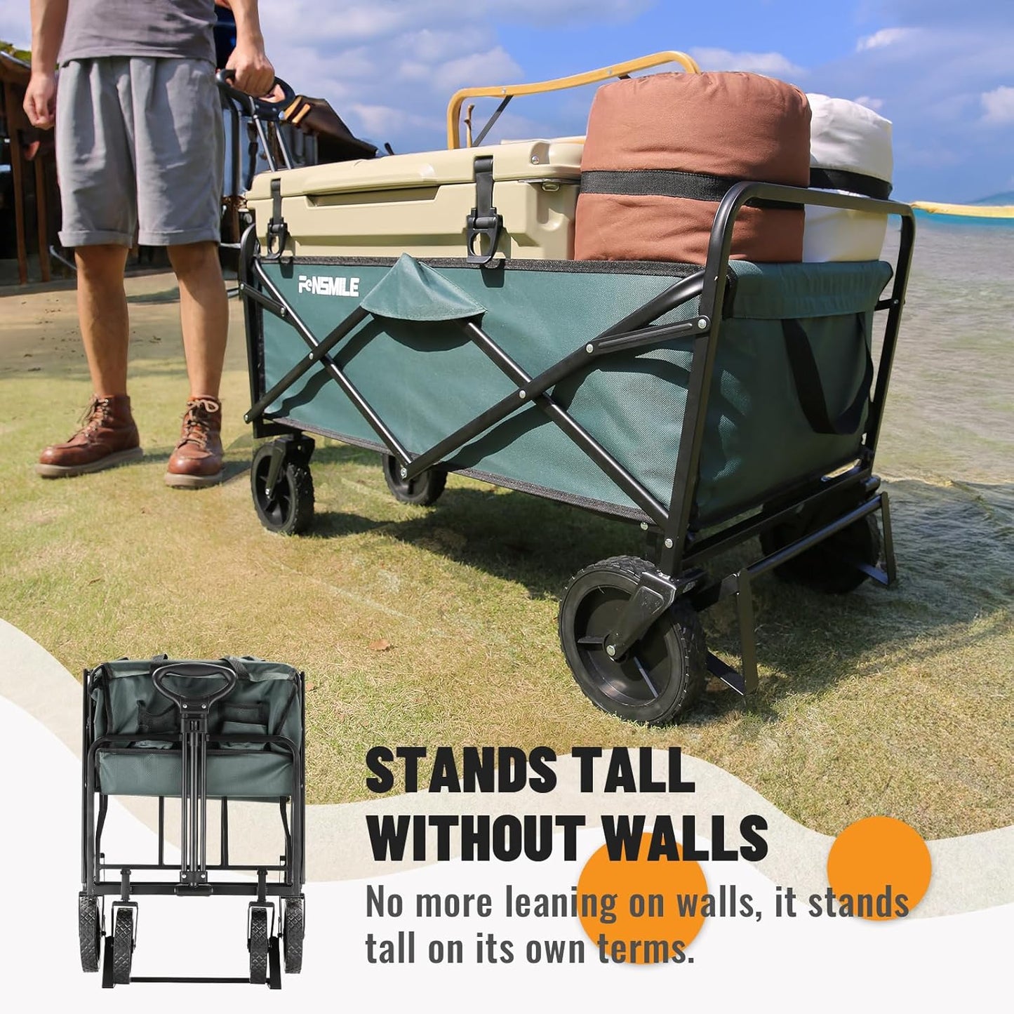 Collapsible Folding Wagon, Heavy Duty 220Lbs Capacity, Foldable Utilit