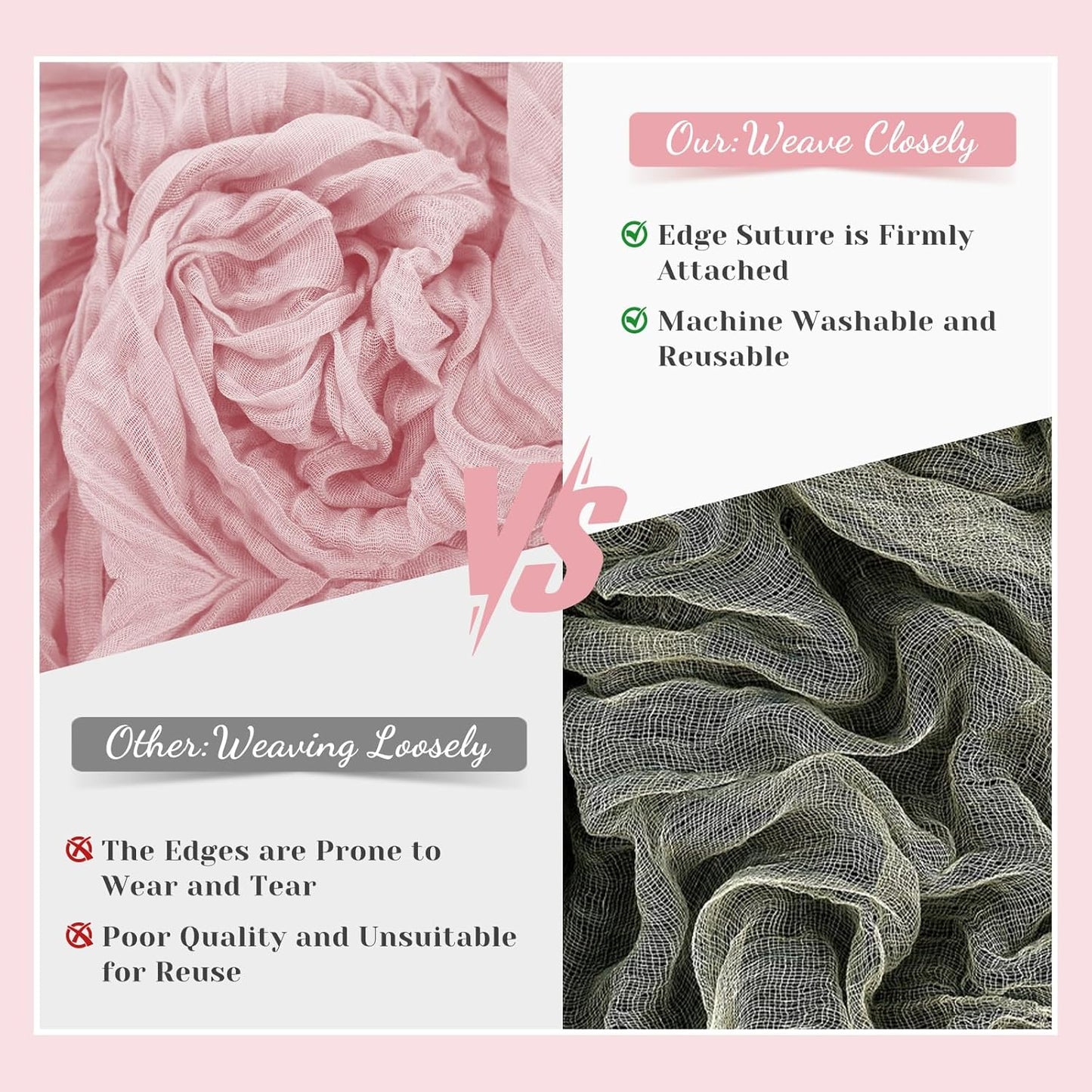 Pink Table Runner, 10 Ft Spring Table Runner, Gauze Rustic Cheesecloth Table Runners for Wedding, Party, Baby & Bridal Shower, 120 in Boho Table Runners for Easter, Mother's Day