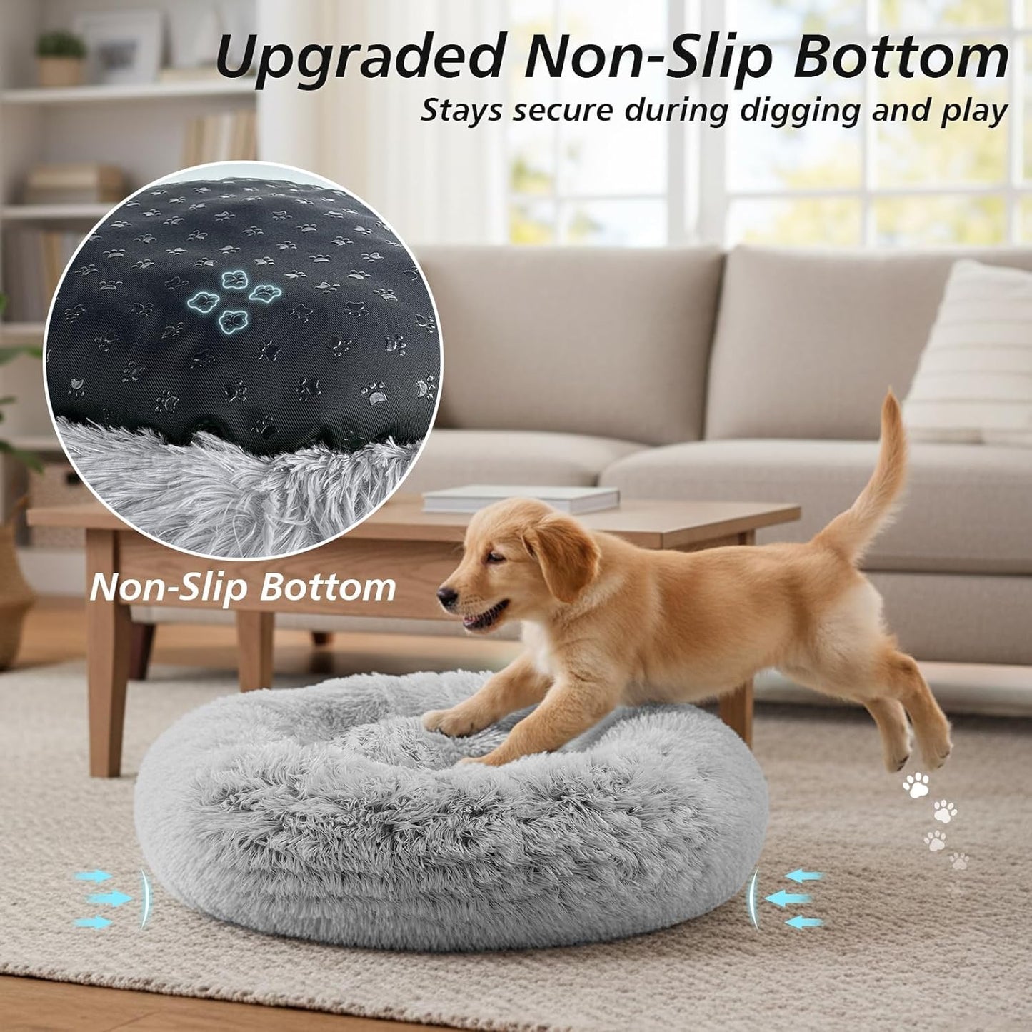 JOLLYVOGUE Calming Dog Bed Medium Size Dog, 31in Donut Washable Medium