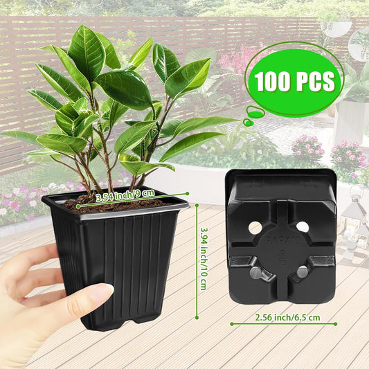 Anyumocz 100Pcs Square Plant Nursery Pots,3.5 Inch Plastic Pots with D
