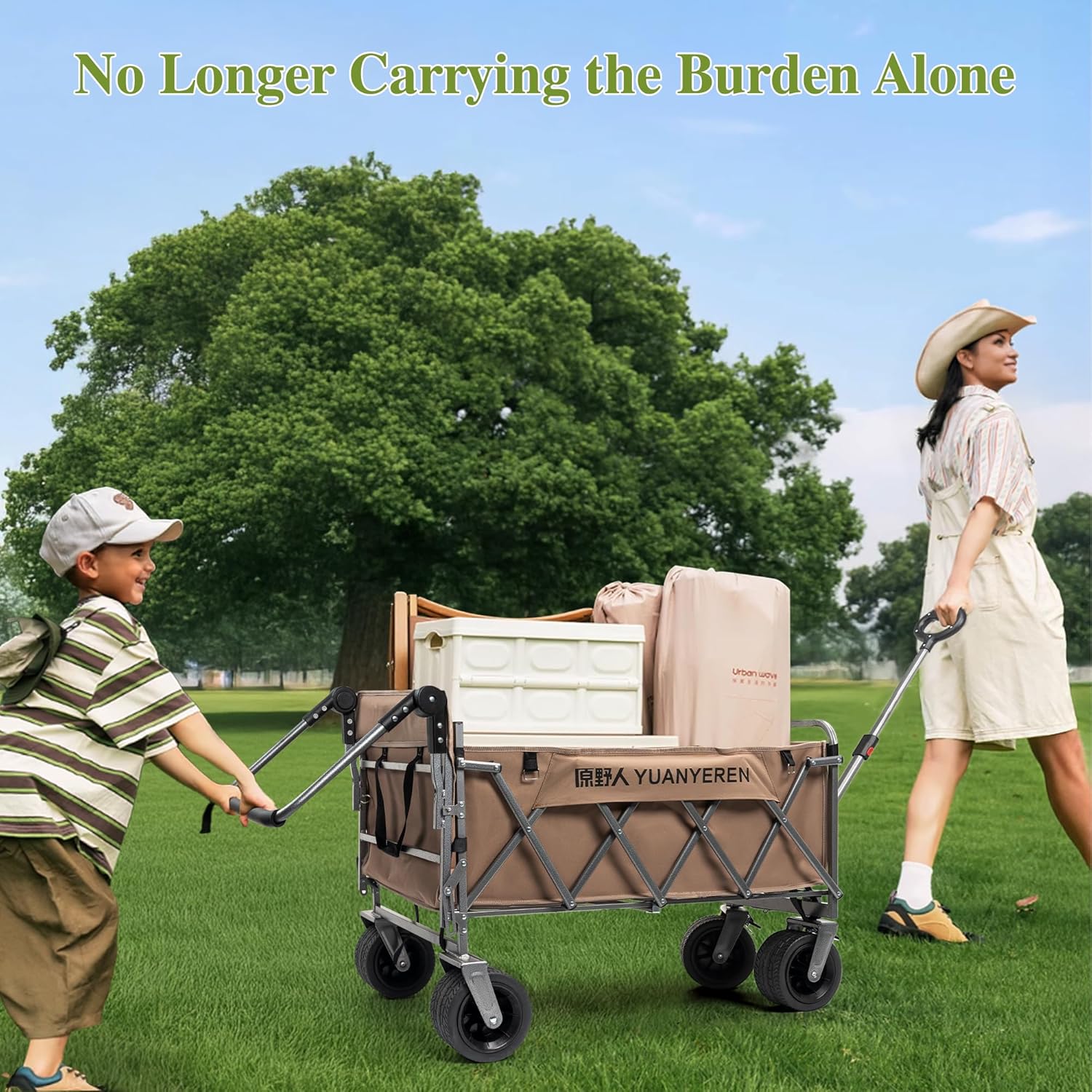 Large Capacity Collapsible Wagon with Opened Tailgate, 500lbs Pulled a